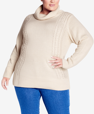 Avenue Plus Size Rosie Cable Knit Sweater In Cream