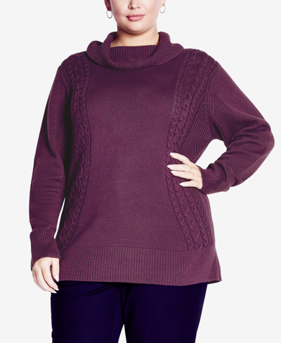 Avenue Plus Size Rosie Cable Knit Sweater In Iris