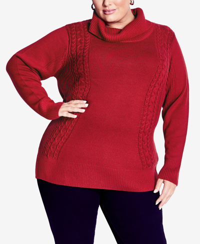 Avenue Plus Size Rosie Cable Knit Sweater In Ruby Port