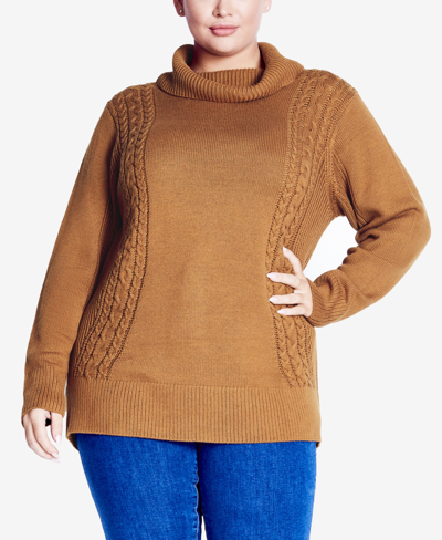 Avenue Plus Size Rosie Cable Knit Sweater In Almond