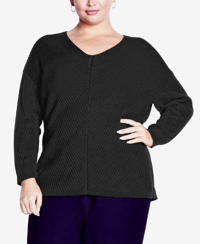 Avenue Plus Size Primrose V-neck Sweater In Black