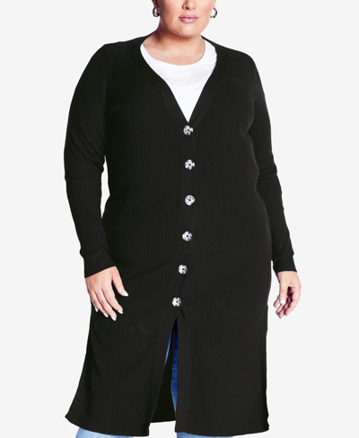 Avenue Plus Size Button Knit Cardigan Sweater In Black
