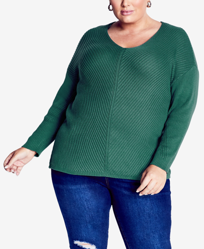 Avenue Plus Size Primrose V-neck Sweater In Teal Green