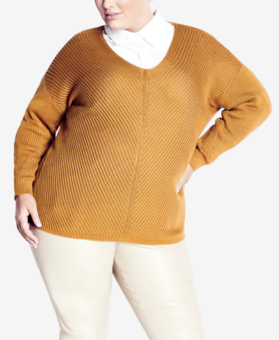 Avenue Plus Size Primrose V-neck Sweater In Almond