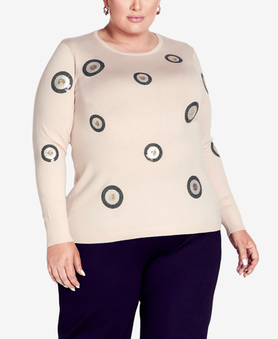 Avenue Plus Size Sequinela Round Neck Sweater In Blush