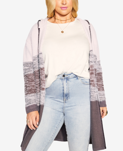 Avenue Plus Size Camryn Hooded Cardigan Sweater In Plum Combo