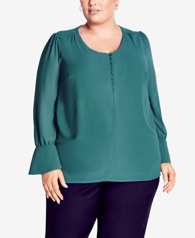 Avenue Plus Size Alena V-neck Blouse Top In Teal