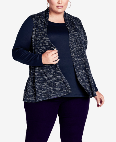 Avenue Plus Size Hacci Plain Duet Top In Navy Marle