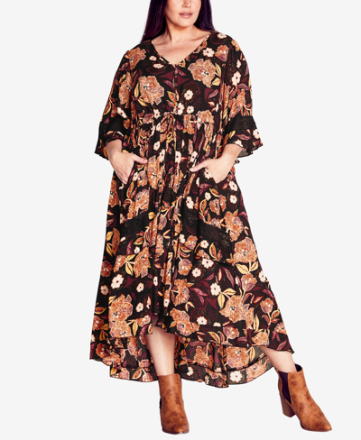 Avenue Plus Size Cadence Print Dress In Batik Beauty