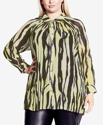 Avenue Plus Size Teresa Pleat Shirt Top In Earn Your Stripes
