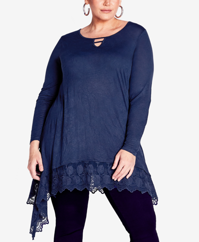 Avenue Plus Size Rosey Crush Tunic Top In Navy