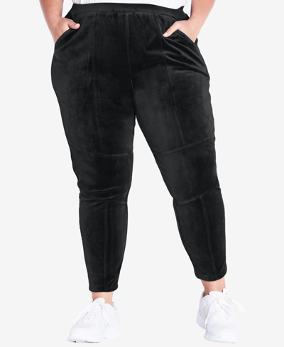 Avenue Plus Size Velour Panel Pull On Pants In Slate