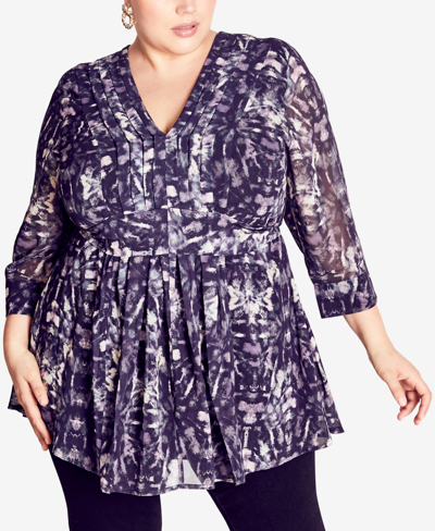 Avenue Plus Size Print Tunic Top In After Dark