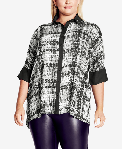 Avenue Plus Size Presley Print Shirt Top In Check Mate