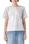 Grey Lab Sequin Padded Shoulder Back Cutout Top In White