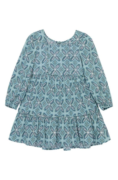 Peek Aren't You Curious Kids' Leaf Print Long Sleeve Tiered Cotton Dress In Green Print