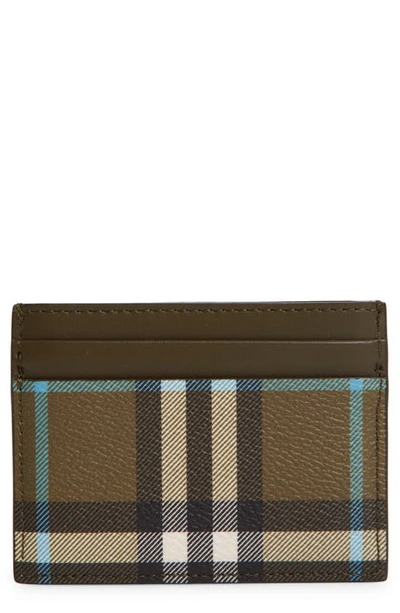 Burberry Sandon Check E-canvas & Leather Card Case In Olive Green