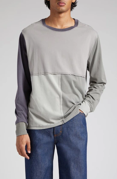 Eckhaus Latta Colourblock Lapped Long Sleeve Cotton T-shirt In Grey