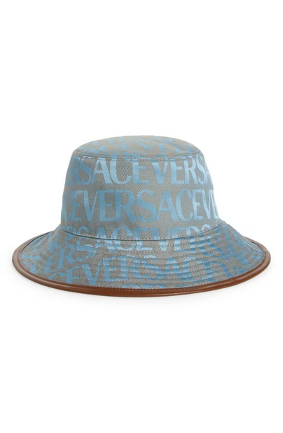 Versace Allover Cotton Bucket Hat In Blue