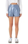 Grey Lab Shiny Faux Leather Shorts In Dusty Blue