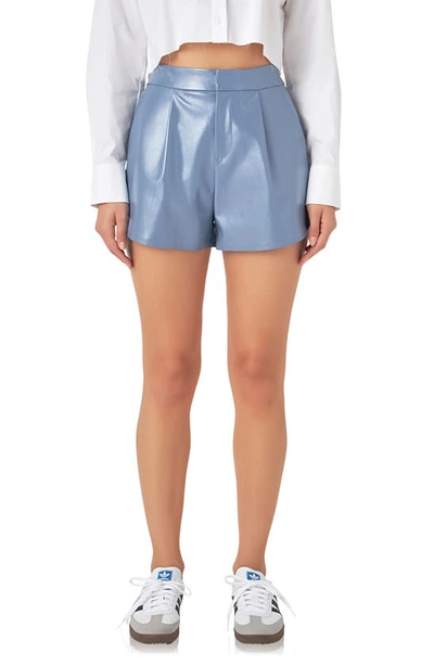 Grey Lab Shiny Faux Leather Shorts In Dusty Blue