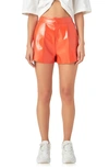 Grey Lab Shiny Faux Leather Shorts In Orange