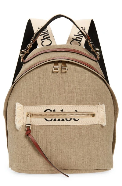 Chloé + Net Sustain Woody Leather-trimmed Printed Linen-canvas Backpack In Beige