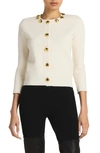 St John St. John Collection Studded Piqué Cardigan In Ecru