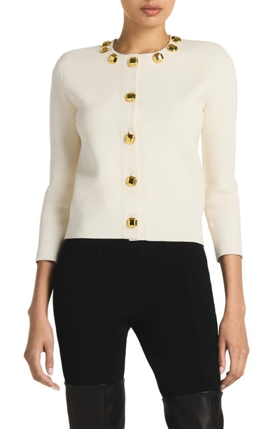 St John St. John Collection Studded Piqué Cardigan In Ecru