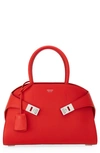 Ferragamo Hug Small Leather Top Handle Bag In Flame Red