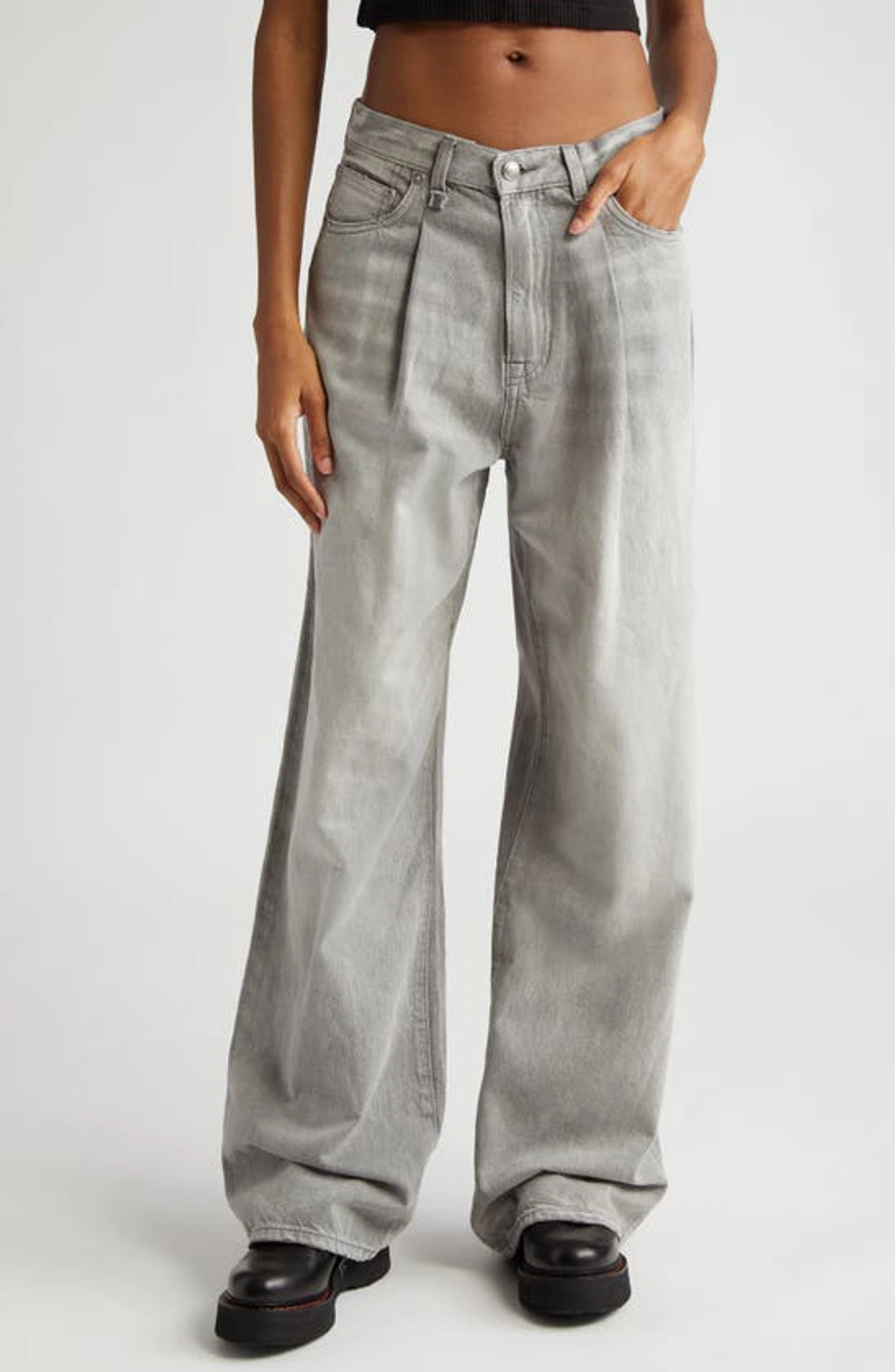 R13 Damon Pleated Wide Leg Jean In Wade Grey | ModeSens