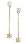 Kendra Scott Leighton Cultured Pearl Linear Drop Earrings In Gold/white