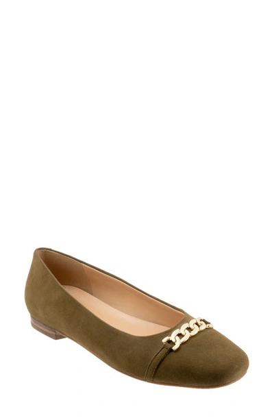 Trotters Harmony Flat In Olive Suede
