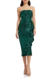 Dress The Population Alexis Sequin Strapless Sheath Dress In Green