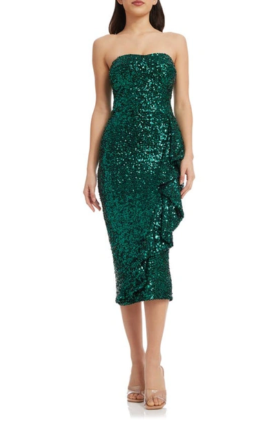 Dress The Population Alexis Sequin Strapless Sheath Dress In Green