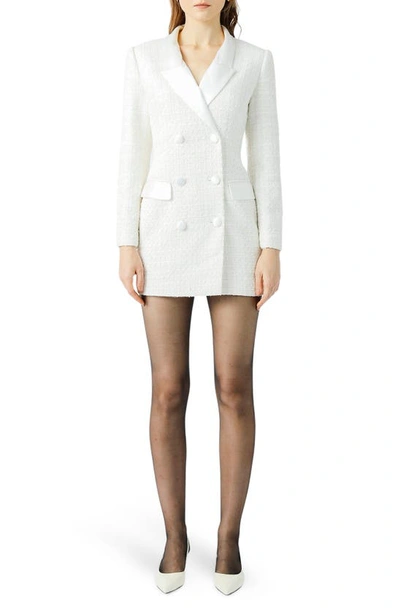 Sau Lee Alexis Tweed Long Sleeve Coat Minidress In White