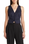 Favorite Daughter The Favorite Metallic Pinstripe Vest In Navy Pinstripe
