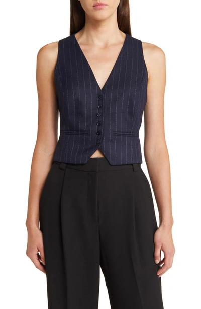 Favorite Daughter The Favorite Metallic Pinstripe Waistcoat In Navy