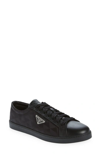 Prada Men's Nylon Triangle Logo Low-top Sneakers In Black