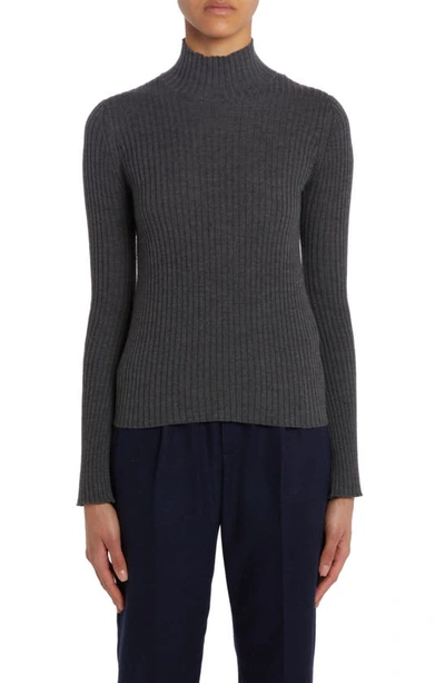 Moncler Turtleneck Virgin Wool Blend Rib Sweater In Dark Grey