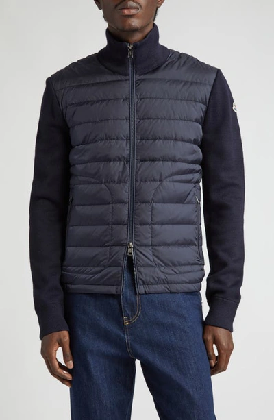 MONCLER QUILTED NYLON & KNIT CARDIGAN