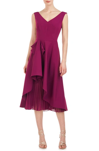 Kay Unger Begonia Crepe & Chiffon Midi A-line Dress In Pink
