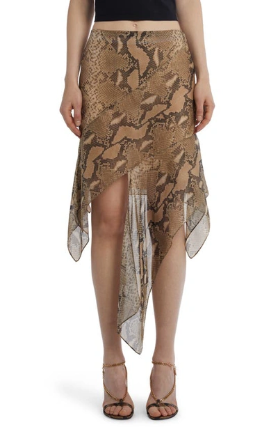 Stella Mccartney Python Print Asymmetric Silk Chiffon Skirt In Brown Multi