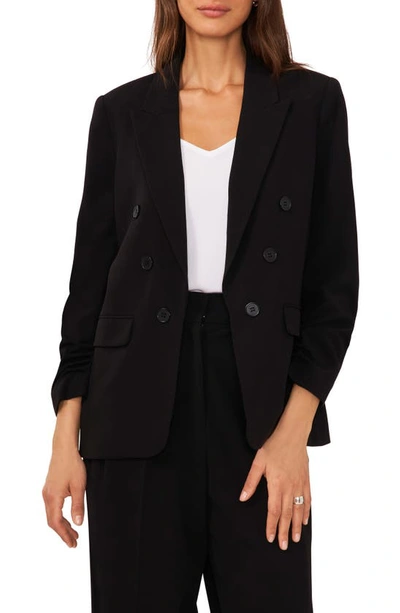 Halogen Scrunch Sleeve Double Breasted Blazer In Rich Black