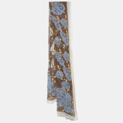 Pre-owned Moschino Brown Floral & Butterfly Printed Silk Stole
