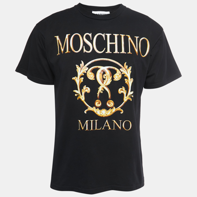 Pre-owned Moschino Black Logo Print Cotton Crew Neck Half Sleeve T-shirt Xs