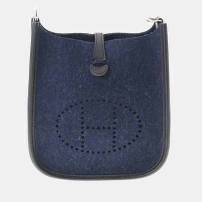 Pre-owned Hermes Evelyn Tpm Navy Palladium Metal Fitting Y Engraved (around 2020) Women's Felt Shoulder Bag In Blue
