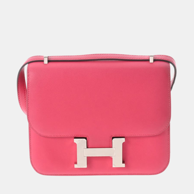 Pre-owned Hermes Constance 18 Rose Extreme Palladium Metal Fittings C Engraved (around 2018) Women's Vaux Swift Shoul In Pink