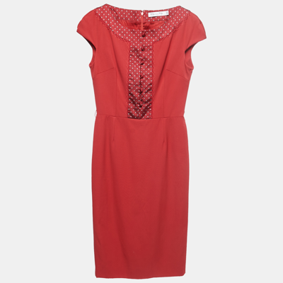 Pre-owned Dior Red Wool Cap Sleeved Midi Shift Dress S