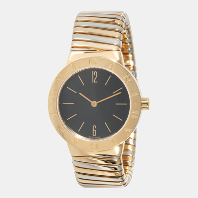 Pre-owned Bvlgari Black 18 Yellow Gold And Stainless Steel Tubogas Women's Wristwatch 30 Mm
